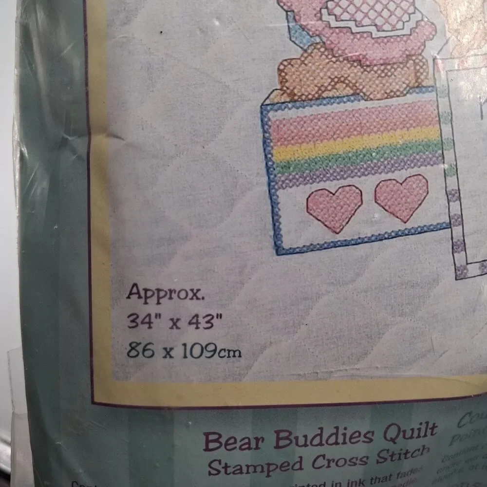 NEW Dimensions Baby Hugs Stamped Cross Stitch Bear Buddies Quilt Kit 72817